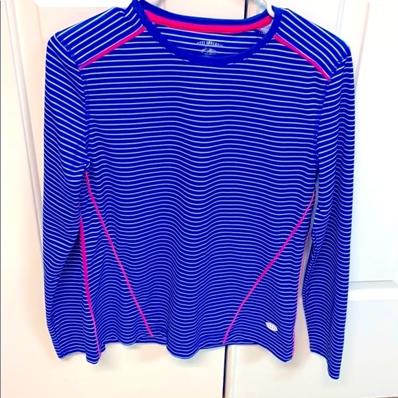 NWOT Women’s Reel Legends Blue & Pink Polyester Freeline Long Sleeve Sun Top S - Picture 1 of 6
